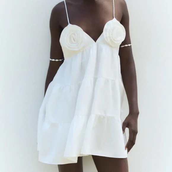 POPLIN DRESS WITH TEXTURED FLOWERS - Picture 3 of 9